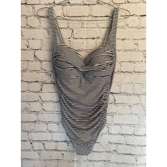 Bond-Eye Australia Black and White Striped One Piece Bathing Suit 10 - Picture 3 of 7